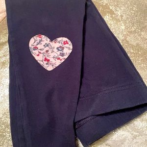Navy blue leggings size 6/7 w/pink floral hearts on knees.*1